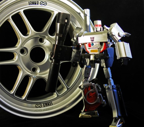 Megatron poses with the spare wheel.